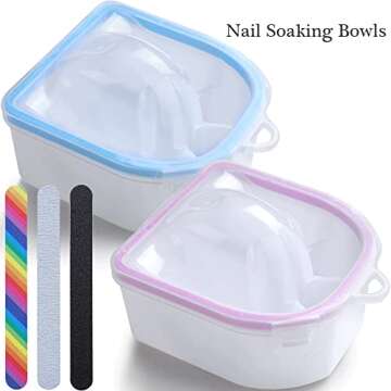 Nail Soaking Bowl, Borogo 2PCS Soak Off Gel Polish Dip Powder Remover Manicure Bowl for Acrylic Nails, Nail Brush, Cuticle Pusher, Cuticle Peeler, 100/180 Nail File, Buffer Block