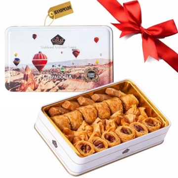Cerez Pazari Baklava Pastry 8.5oz, Baklava Gift Box with Rich Pistachios, Walnuts, Hazelnuts and Cas...