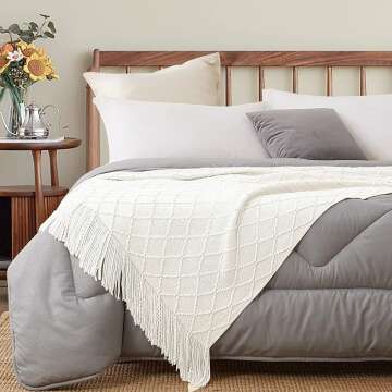 Inhand Knit Throw Blanket with Tassels - 50"x60"