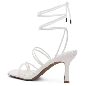 Shoe Land SL-Lumi Women's Lace-Up Heels, Square Open Toe Strappy Heeled Sandals, Ankle Wrap Tie-Up High Heels, Dressy Stiletto Heels for Prom, Wedding, and Party, White, Size 9.0