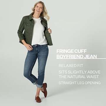 Riders by Lee Indigo Women's Fringe Cuff Boyfriend Jean, Mid Wash, 12