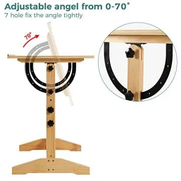 VISWIN 33"-39" H Wooden Drafting Table, Adjustable Height & Angle, Solid Pine Wood Artist Table for Drawing, Tilts Flat, Studio Art Craft Desk for Painting, Drafting, Writing, Reading