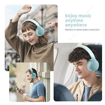IFECCO Wireless Bluetooth Headphones Over Ear with Build-in Microphone and 3.5mm Cable for Wired Headset Mode with Comfortable Soft Earpads Long Battery Life HD Stereo Sound (SkyBlue)