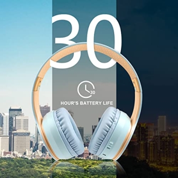 IFECCO Wireless Bluetooth Headphones Over Ear with Build-in Microphone and 3.5mm Cable for Wired Headset Mode with Comfortable Soft Earpads Long Battery Life HD Stereo Sound (SkyBlue)