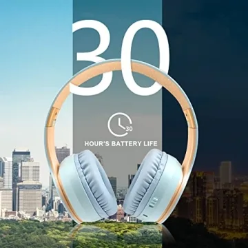IFECCO Wireless Bluetooth Headphones Over Ear with Build-in Microphone and 3.5mm Cable for Wired Headset Mode with Comfortable Soft Earpads Long Battery Life HD Stereo Sound (SkyBlue)