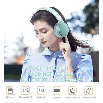 IFECCO Wireless Bluetooth Headphones Over Ear with Build-in Microphone and 3.5mm Cable for Wired Headset Mode with Comfortable Soft Earpads Long Battery Life HD Stereo Sound (SkyBlue)