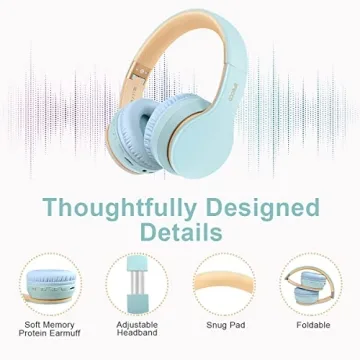 IFECCO Wireless Bluetooth Headphones Over Ear with Build-in Microphone and 3.5mm Cable for Wired Headset Mode with Comfortable Soft Earpads Long Battery Life HD Stereo Sound (SkyBlue)
