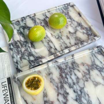 GHYFGD Genuine Calcutta Viola Marble Tray - 12x8 for Home & Gifts