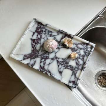 GHYFGD Real Natural Marble Tray Calcutta Viola Stone 12x8