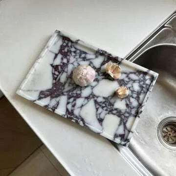 GHYFGD Real Natural Marble Tray Calcutta Viola Stone 12x8