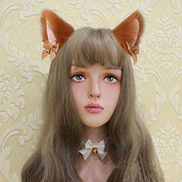 Fxaelian Animal Anime Cute Wolf Cat Dog Ears Headband with Bells Bows Halloween Cosplay Costume Part...