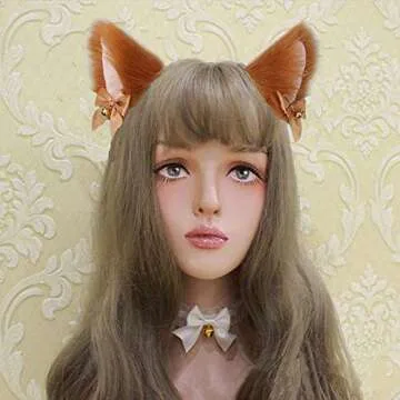 Fxaelian Animal Anime Cute Wolf Cat Dog Ears Headband with Bells for Cosplay, Halloween and Party Fu...