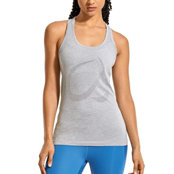 CRZ YOGA Women's Active Seamless Workout Tank Tops Racerback Athletic Running Yoga Gym Shirts Long L...