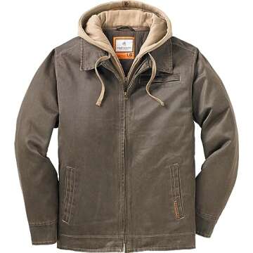 Legendary Whitetails Men's Dakota Jacket Full Zip Up Waxed Cotton Hooded Rugged Winter Coat, Tobacco, Large