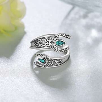 Feijiesi Western Turquoise Spoon Ring for Women