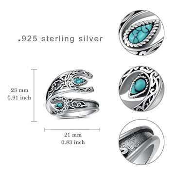 Feijiesi Western Turquoise Spoon Ring for Women
