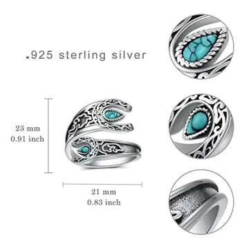 Feijiesi Western Turquoise Spoon Ring for Women