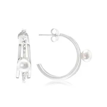 Gemistry Judy Crowell Jewelry Sterling Silver and Rhodium Diamond Cut Triple Hoop Earrings with Fres...