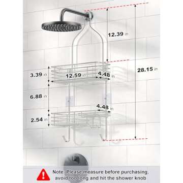 SMARTAKE Hanging Shower Head Caddy, Rustproof Bathroom Shower Room Shelf Organizer, SUS201 Stainless Steel Over The Shower Storage Rack, for Toilet, Silver