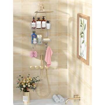 SMARTAKE Hanging Shower Head Caddy, Rustproof Bathroom Shower Room Shelf Organizer, SUS201 Stainless Steel Over The Shower Storage Rack, for Toilet, Silver