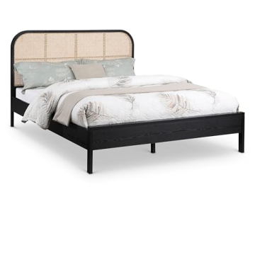 Meridian Furniture Siena Collection Mid-Century Modern King Bed in Black Finish with Cane Accents