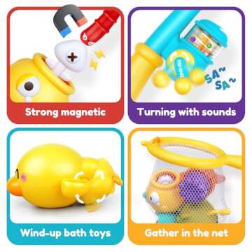 Baby Bath Toys for Kids Ages 1-3, Magnetic Fishing Games with Floating Bathtub Wind-Up Toys & Fishing Net, Fishing Rod Water Pool Toys for Toddlers 1-3