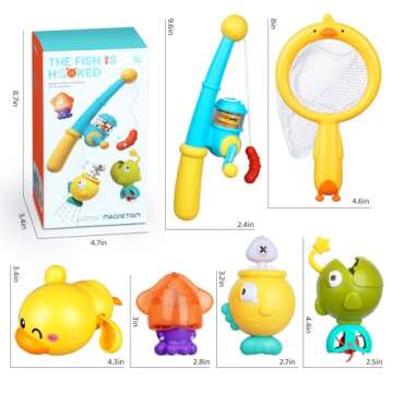 Baby Bath Toys for Kids Ages 1-3, Magnetic Fishing Games with Floating Bathtub Wind-Up Toys & Fishing Net, Fishing Rod Water Pool Toys for Toddlers 1-3