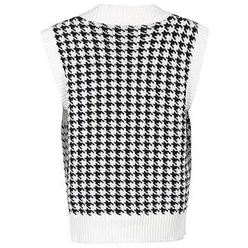 Jlihang Women Houndstooth Knitted Sweater Vest V Neck Casual Loose Oversized Vintage Pullover Tops (...
