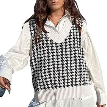 Jlihang Women Houndstooth Sweater Vest - Chic & Versatile