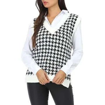 Jlihang Women Houndstooth Sweater Vest - Chic & Versatile