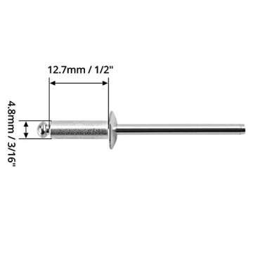 QWORK Silver Stainless Steel Blind Rivet Hardware Blind Rivets Pin Rivet