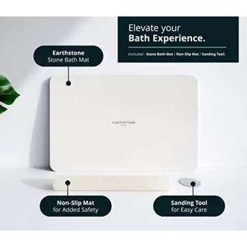 Earthstone Bath Co. Bath Mat, Diatomaceous Earth, Ultra-Absorbent, Non-Slip, Quick Drying, Sand, 23.6in x 15.4in