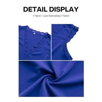 VIISHOW Women Sexy V Neck Lace Satin Camisole Fashion Summer Tank Tops Chiffon Blouse Shirt, Royal Blue, Small