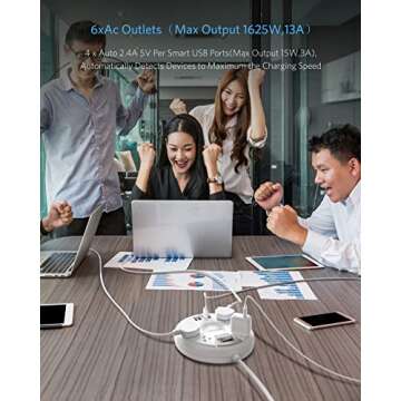 Travel Power Strip, BESTEK 6Ft Extension Cord with 4 USB Ports and 6-Outlet (13A 125V), Surge Protector Power Strip for Dorm Room, Bedside, Cruise Ship, 220J, White