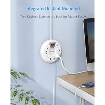 Travel Power Strip, BESTEK 6Ft Extension Cord with 4 USB Ports and 6-Outlet (13A 125V), Surge Protector Power Strip for Dorm Room, Bedside, Cruise Ship, 220J, White