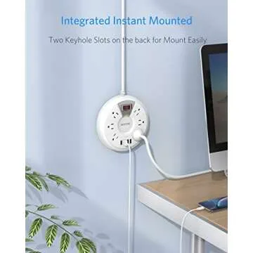 Travel Power Strip, BESTEK 6Ft Extension Cord with 4 USB Ports and 6-Outlet (13A 125V), Surge Protector Power Strip for Dorm Room, Bedside, Cruise Ship, 220J, White