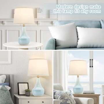 GyroVu Table Lamp Set of 2, 18.63” Ceramic Table Lamp Classic Beside Lamps Nightstand Lamp Modern Table Lamp for Living Room, Bedroom & Office Rocker Swtich Sky Blue-LED Bulbs Included
