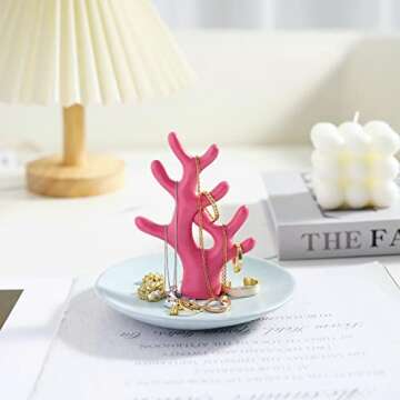 QZVANLON Coral Ring Holder,Jewelry Decorative Tray,Coral Jewelry Tree for Display Bracelet,Trinket Dish for Dresser Decor,Necklace Organizer Stand,Jewellery Storage Plate Gift