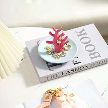 QZVANLON Coral Ring Holder,Jewelry Decorative Tray,Coral Jewelry Tree for Display Bracelet,Trinket Dish for Dresser Decor,Necklace Organizer Stand,Jewellery Storage Plate Gift