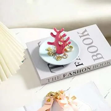 QZVANLON Coral Ring Holder,Jewelry Decorative Tray,Coral Jewelry Tree for Display Bracelet,Trinket Dish for Dresser Decor,Necklace Organizer Stand,Jewellery Storage Plate Gift