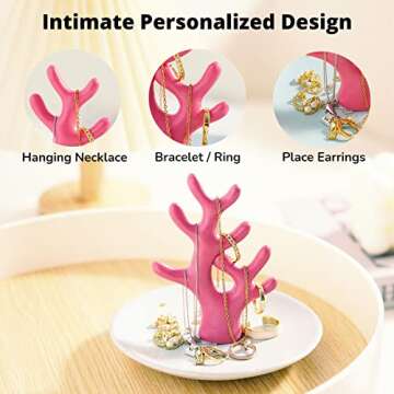 QZVANLON Coral Ring Holder,Jewelry Decorative Tray,Coral Jewelry Tree for Display Bracelet,Trinket Dish for Dresser Decor,Necklace Organizer Stand,Jewellery Storage Plate Gift