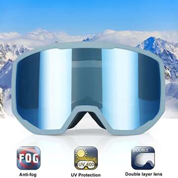 EXP VISION Ski Goggles Snowboard for Men Women, OTG Anti Fog UV Protection Snow Goggles (Grey Frame ...