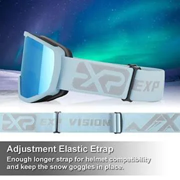 EXP VISION Ski Goggles Snowboard for Men Women, OTG Anti Fog UV Protection Snow Goggles (Grey Frame Dream Blue)
