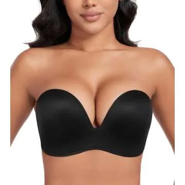 DotVol Women Strapless Push Up Bra Custom Lift Invisible Wing Shape Anti-Slip Wirefree Bra(Wing Pure Black,32B)