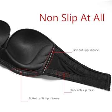 DotVol Women Strapless Push Up Bra Custom Lift Invisible Wing Shape Anti-Slip Wirefree Bra(Wing Pure Black,32B)