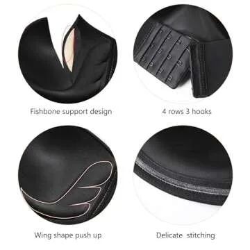 DotVol Women Strapless Push Up Bra Custom Lift Invisible Wing Shape Anti-Slip Wirefree Bra(Wing Pure Black,32B)