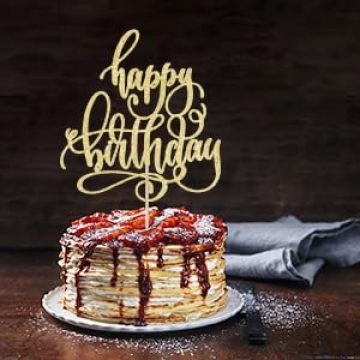 AROKIPPRY Handmade Glitter Happy Birthday Cake Topper
