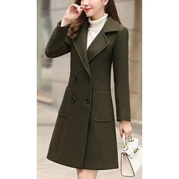 chouyatou Women Elegant Notched Collar Double Breasted Wool Blend Over Coat