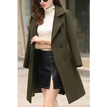 chouyatou Women Elegant Notched Collar Double Breasted Wool Blend Over Coat