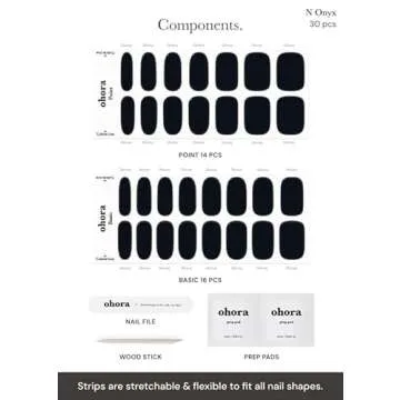 ohora Semi Cured Gel Nail Strips (N Onyx) - Dark, Solid, Works with Any UV/LED Nail Lamps, Salon-Quality, Long Lasting, Easy to Apply & Remove - Includes 2 Prep Pads, Nail File & Wooden Stick
